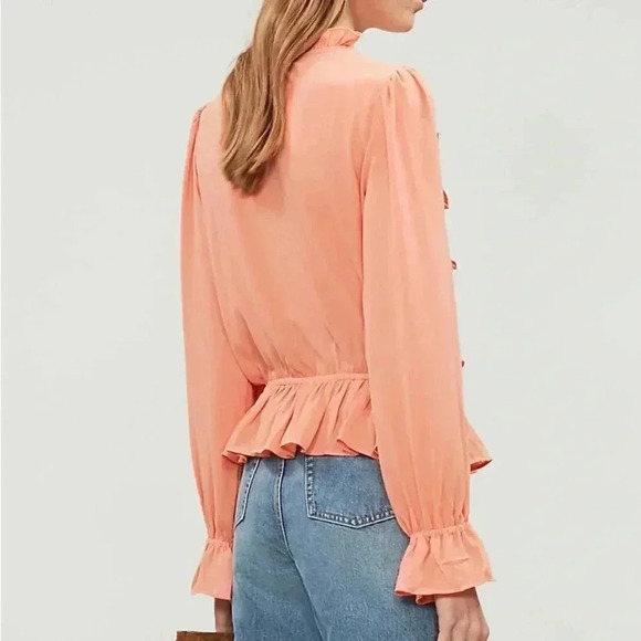 NWOT Happy X Nature Kate Hudson Lark Peachy Pink Long Sleeve Flowy Blouse SIZE M - Picture 3 of 11